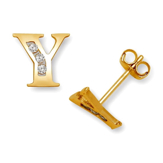 14k Yellow Gold Cubic Zirconia Small Letter Name Personalized Monogram Initial Y Earrings 7x6mm Stud Earring for Women