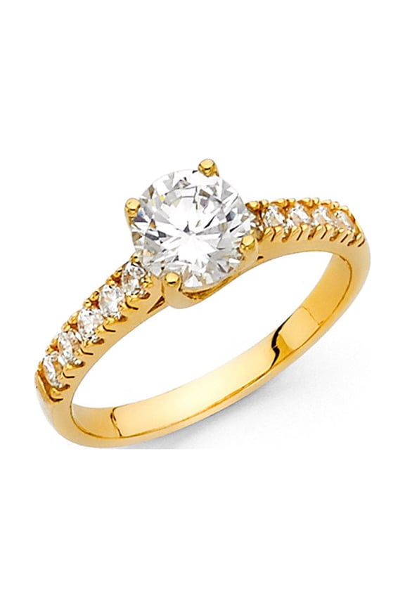 14k Yellow Gold CZ Engagement Ring Anniversary Round Solitaire CZ Bridal Side Stones Band Women Size 9