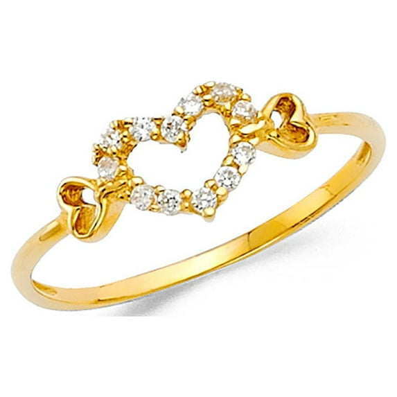 14k Yellow Gold CZ Heart Ring Hearts Band Right Hand Love Open Design Polished Fancy Size 8.5
