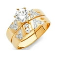 thumbnail image 1 of 14k Yellow Gold CZ High Polished Wedding Ring Trio Set Bride & Groom, 1 of 2