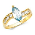 thumbnail image 1 of 14k Yellow Gold CZ Marquise Cocktail Ring Blue CZ Leaf Band Fashion Stylish Polished Fancy Size 9, 1 of 1