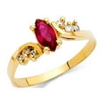 thumbnail image 1 of 14k Yellow Gold CZ Marquise Cocktail Ring Red CZ Leaf Band Fashion Stylish Polished Fancy Size 6.5, 1 of 1