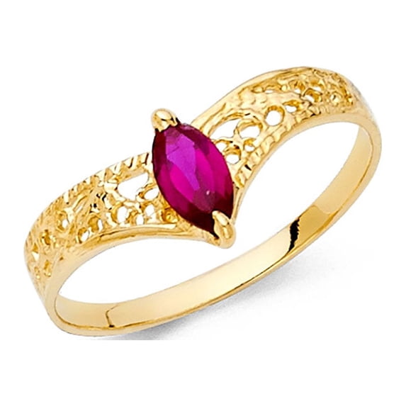 14k Yellow Gold CZ Marquise Cocktail Ring Red CZ Leaf Band Fashion Stylish Polished Fancy Size 8.5
