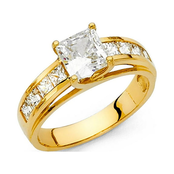 14k Yellow Gold CZ Princess Solitaire Engagement Ring Anniversary Band Channel Set Side Stones Size 5.5