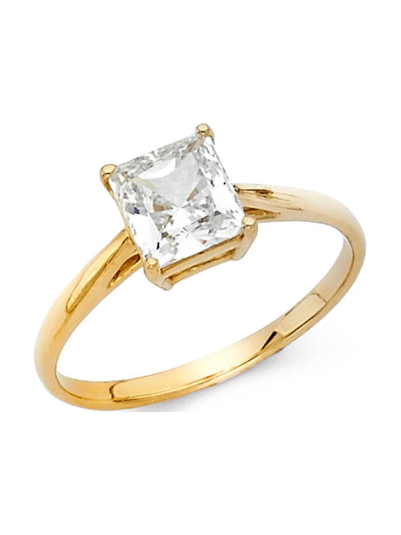 14k Yellow Gold CZ Princess Solitaire Engagement Ring Annivesary Single Stone Square CZ Band Size 9