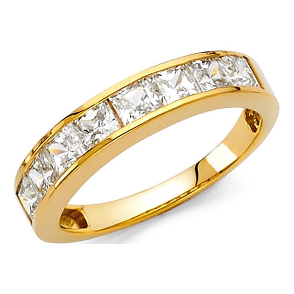 14k Yellow Gold CZ Princess Wedding Band Bridal Square CZ Band Anniversary Ring Invisible Set Size 6.5