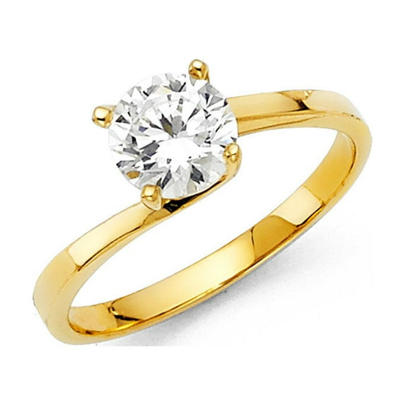 14k Yellow Gold CZ Round Solitaire Engagement Ring Bridal Ring Anniversary Single Stone CZ Band Size 7.5