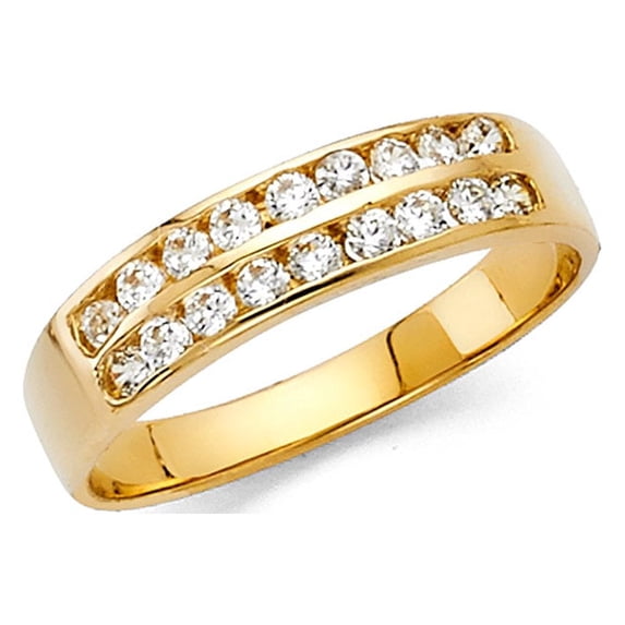 14k Yellow Gold CZ Round Wedding Band Bridal CZ Band Anniversary CZ Ring Invisible Set Stones Size 7