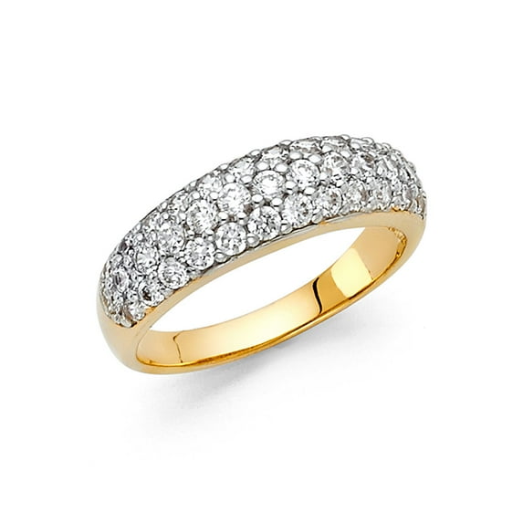 14k Yellow Gold CZ Round Wedding Band Bridal CZ Dome Band Anniversary CZ Ring Pave Set Women Size 8