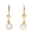 thumbnail image 1 of 14k Yellow Gold CZ Small Flower Drop Leverback Freshwater Cultured Pearl Earrings - Measures 22x7mm, 1 of 2