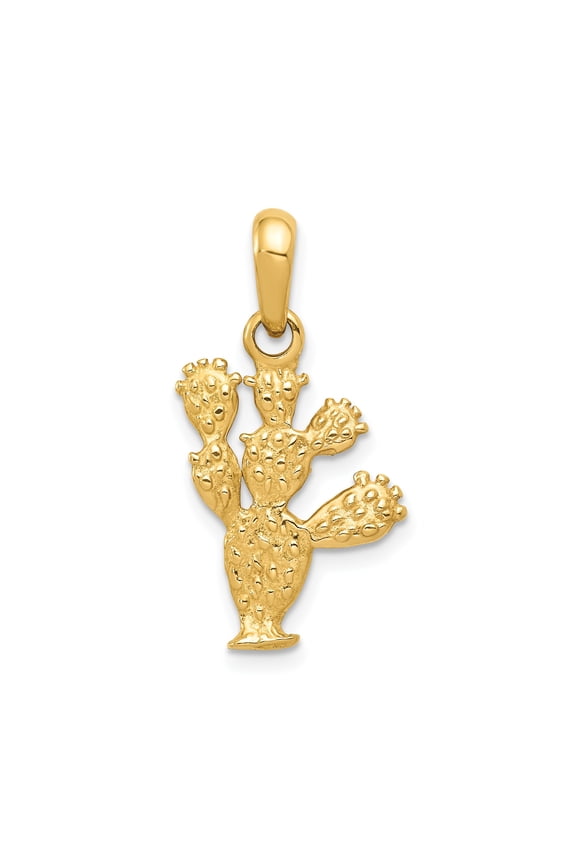 14k Yellow Gold Textured Cactus Pendant Charm, Prickly Pear Southwestern Boho Jewelry
