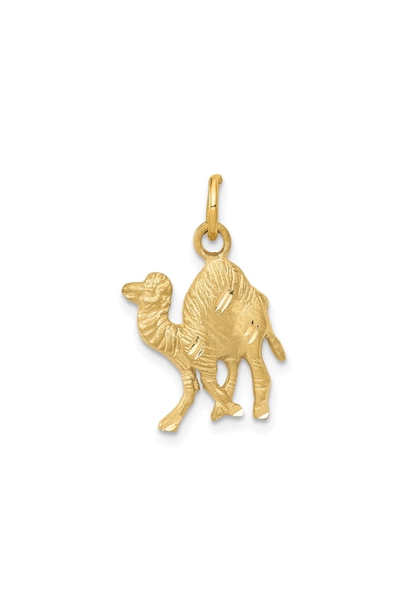 14k Yellow Gold Camel Pendant Charm for Women or Unisex Wear, Textured Animal Jewelry Symbolizing Travel and Endurance, Cultural Nomadic Safari Desert Design