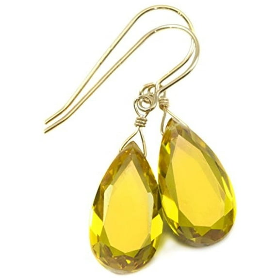 14k Yellow Gold Canary Yellow Simulated Diamond Earrings CZ Simple Dainty Teardrops Cubic Zirconia Drops Designed for Adult Women
