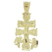 GIVEMEGOLD 14k Yellow Gold, Caravaca Cross Jesus Christ Crucifix Angel Pendant Religious Charm 13mm NO Necklace