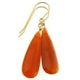 thumbnail image 1 of 14k Yellow Gold Carnelian Earrings Orange Chalcedony Faceted Large Long Teardrop Briolettes Simple Dangles Designed for Adult Women, 1 of 5