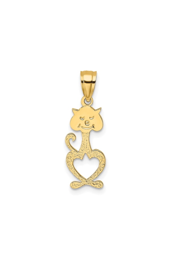 14k Yellow Gold Cat Pendant for Women with Heart Body, Whimsical Feline Necklace Charm, Animal Jewelry Symbolizing Affection and Playfulness
