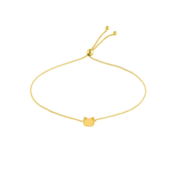 14k Yellow Gold Cats Head Adjustable Bolo Bracelet 9.50 Inch Link Bracelet for Women