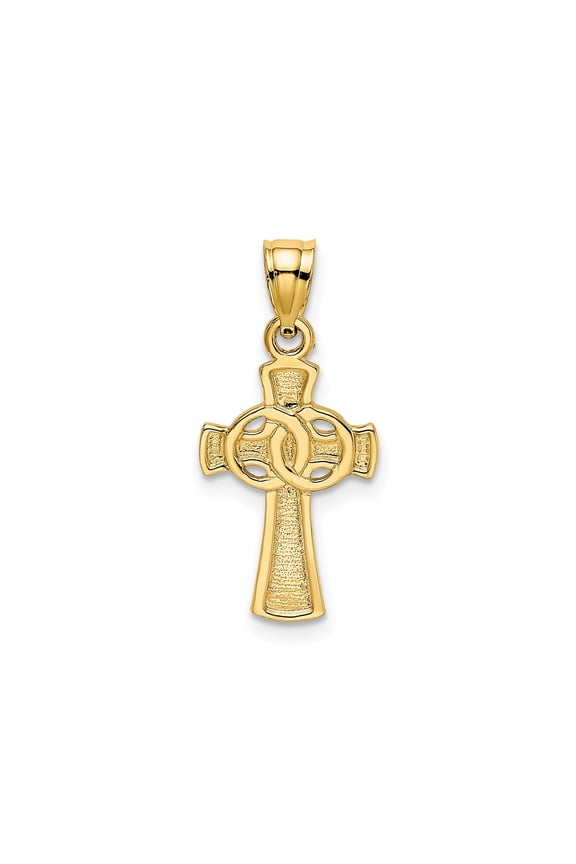 14k Yellow Gold Celtic Cross Pendant with Interlocking Rings for Women or Unisex Wear, Religious Charm Symbolizing Unity, Eternal Love, Faith, and Heritage