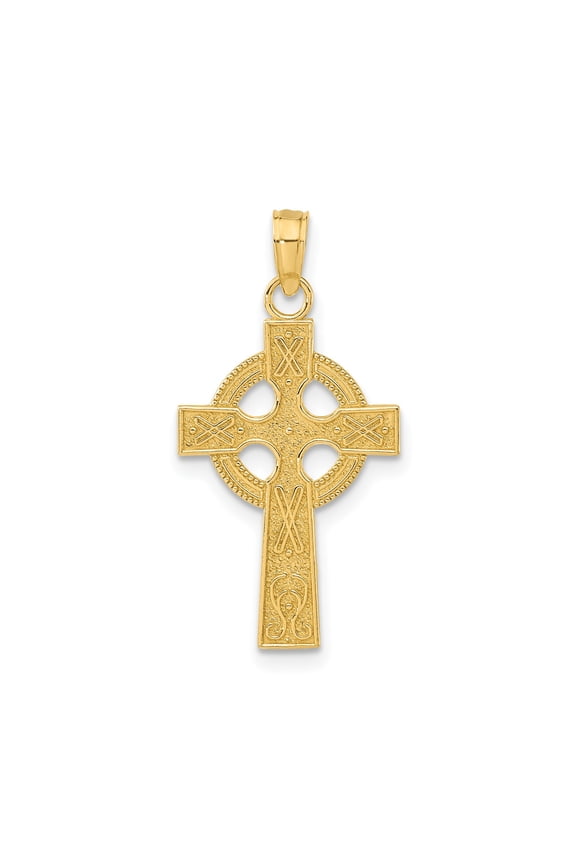 14k Yellow Gold Celtic Cross Pendant with Irish Scrollwork, Unisex, Jewelry Stores Network