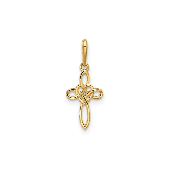 14k Yellow Gold Celtic Cross Pendant with Openwork Knot Design for Women or Unisex, Religious Spiritual Christian Necklace Symbolizing Faith and Unity