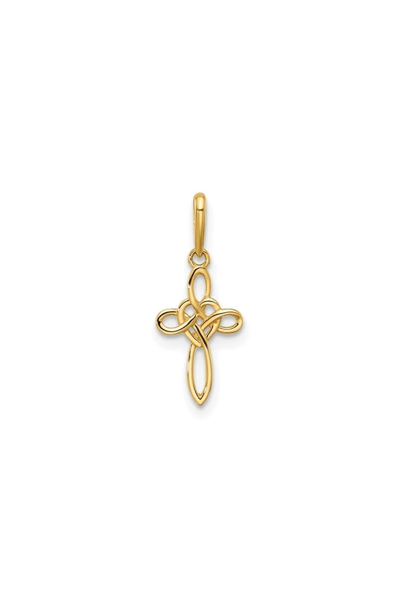 14k Yellow Gold Celtic Cross Pendant with Openwork Knot Design for Women or Unisex, Religious Spiritual Christian Necklace Symbolizing Faith and Unity