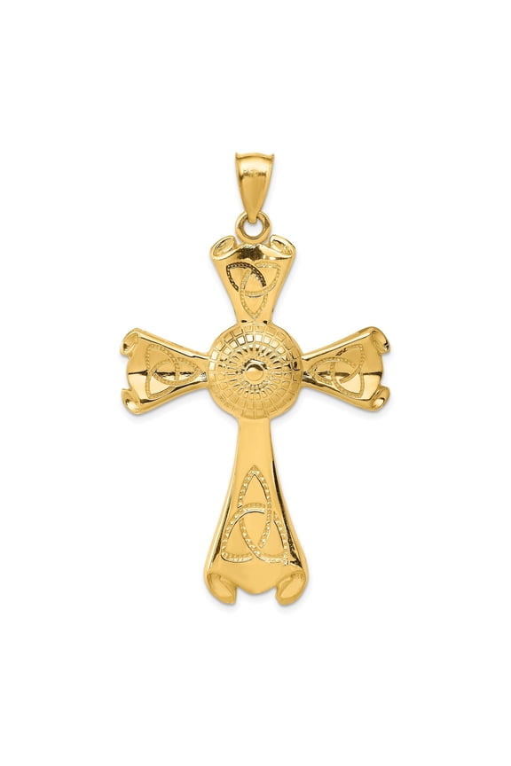 14k Yellow Gold Celtic Cross Pendant with Trinity Knot Symbol Design for Men and Women Religious Necklace Polished Heritage Jewelry for Spiritual Style and Faith