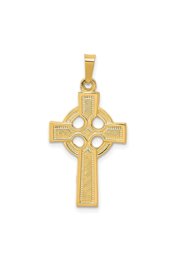 14k Yellow Gold Celtic Cross Pendant with Knotwork and Eternity Circle Symbol for Men or Women, Religious Irish Heritage Necklace for Faith and Unity