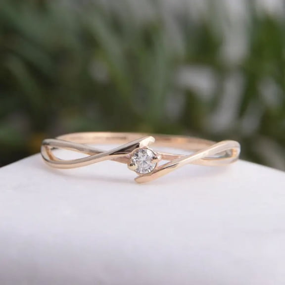 14k Yellow Gold Celtic Style Solitaire Engagement Ring Moissanite Diamond Anniversary Gift for Her