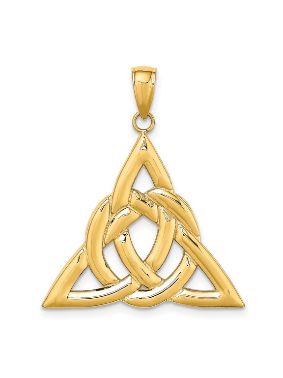 14k Yellow Gold Celtic Triquetra Pendant Necklace with Trinity Knot Design for Women or Unisex Wear, Symbol of Unity, Eternity, Faith and Spiritual Heritage Jewelry
