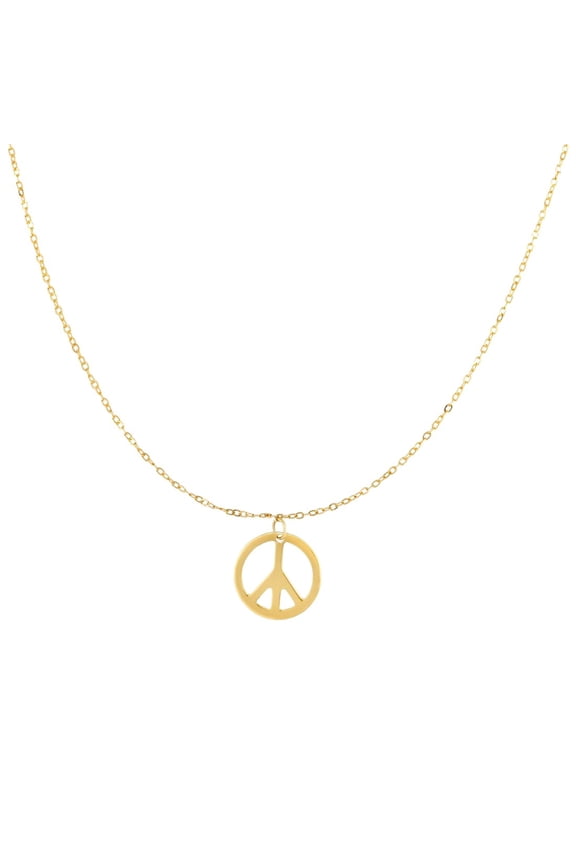 14k Yellow Gold Center Open Silhouette Peace Symbol Nautical Ship Mariner Anchored To Chain Necklace 17 Inch Chain Neckl