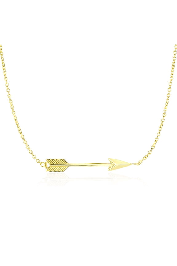 14k Yellow Gold Chain Necklace with Horizontal Arrow Pendant 18 in