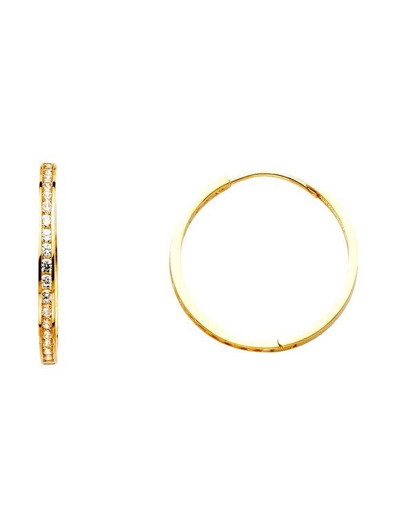 14k Yellow Gold Channel Round Cubic Zirconia Hugging Earrings 22mm Stud Earring for Women