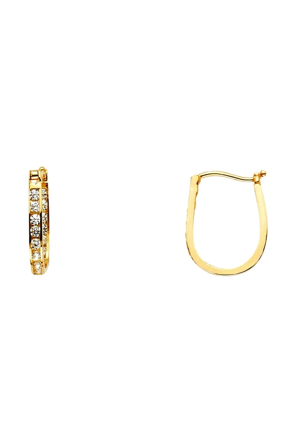 14k Yellow Gold Channel Round Cubic Zirconia U-sh Earrings 12x15mm Stud Earring for Women