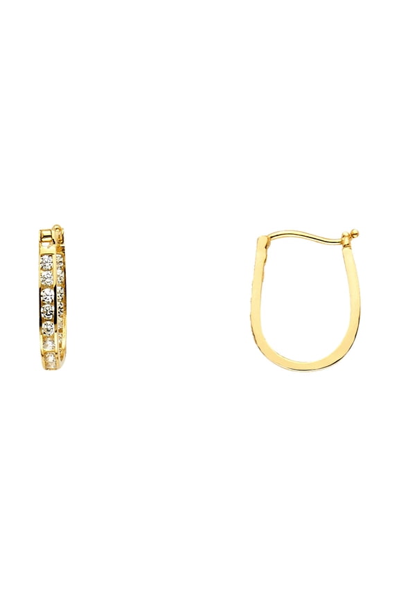 14k Yellow Gold Channel Round Cubic Zirconia U-Sh Ea (12X15mm)