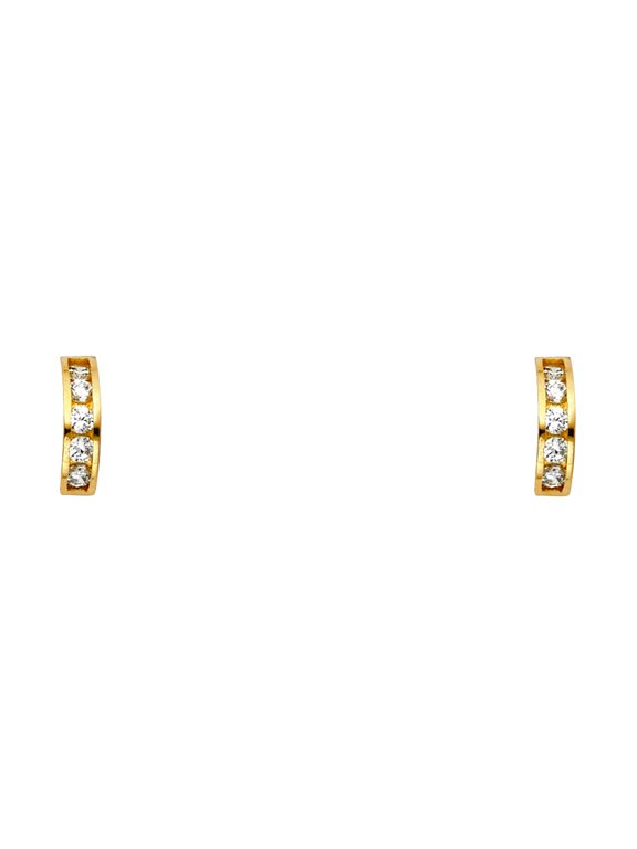 14k Yellow Gold Channel Triple Cubic Zirconia Stud Screw Earrings Stud Earring for Women