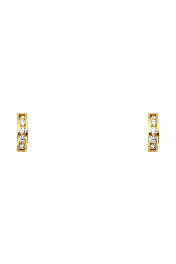 14k Yellow Gold Channel Triple Cubic Zirconia Stud Screw Earrings Stud Earring for Women
