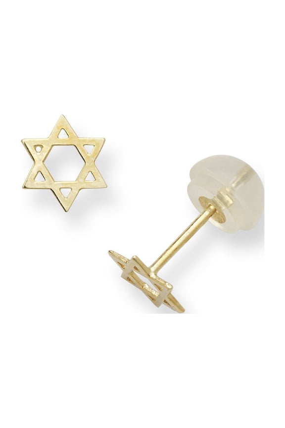 14k Yellow Gold Childrens Star Of David Post Earrings - .2 Grams - Measures 6x6mm Wide