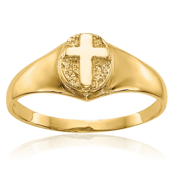 14K Solid Yellow Gold Holy Cross Ring Christian Religious Band