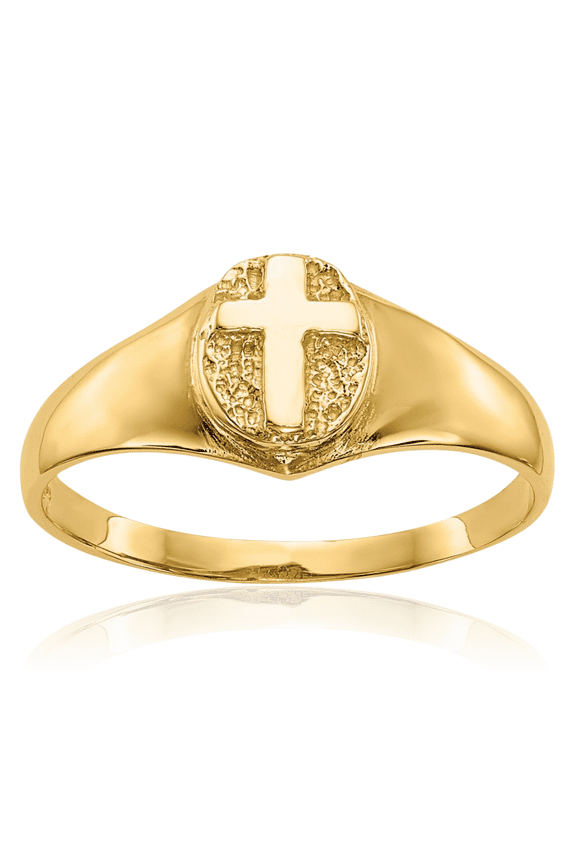 14K Solid Yellow Gold Holy Cross Ring Christian Religious Band
