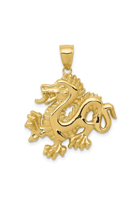 14k Yellow Gold Chinese Dragon Pendant for Men or Unisex, Mythical Creature Talisman Necklace Charm Symbolizing Strength, Power, and Good Luck Asian Style Jewelry