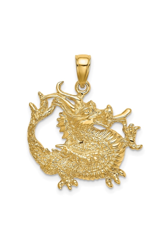 14k Yellow Gold Chinese Dragon Pendant for Men or Unisex, Symbol of Strength and Protection, Asian Spiritual Jewelry, Eastern Style Mythical Creature Charm