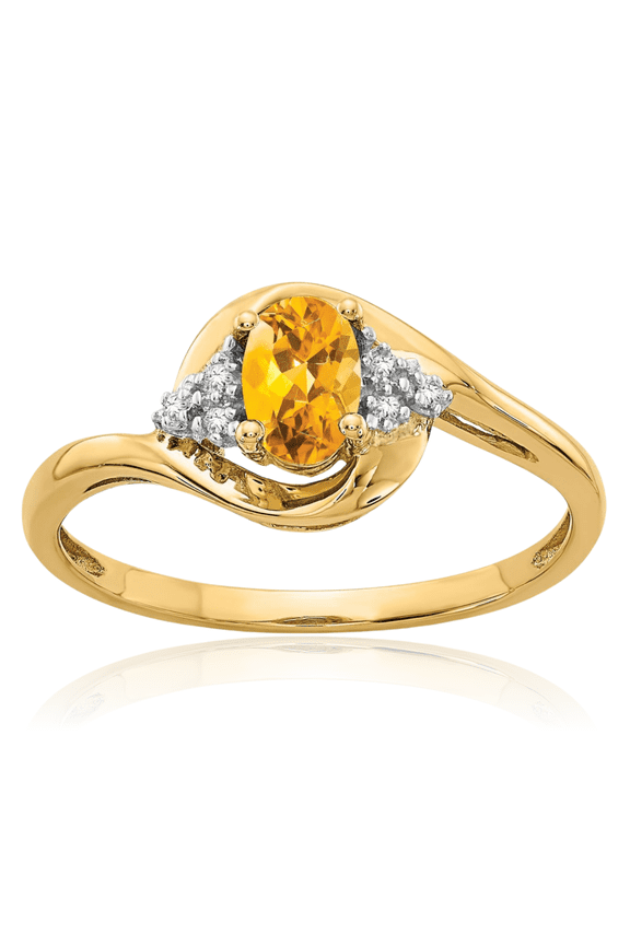 14K Solid Yellow Gold Orange Citrine Diamond Ring Gemstone Band November Birthstone Jewelry