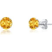 14k Yellow Gold Yellow Citrine Round Stud Earrings for Women | 6mm November Birthstone Earrings | Yellow Genuine Citrine Earrings | 14k Gold Citrine Birthstone Earrings by MAX + STONE