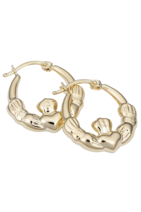 KoolJewelry 14k Yellow Gold Claddagh Hoop Earrings