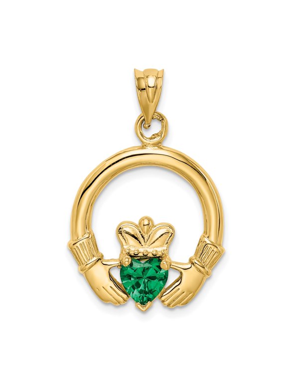 14k Yellow Gold Claddagh Pendant Necklace with Crowned Heart and Hands, Irish Celtic Symbolic Jewelry for Women or Unisex, Love Loyalty Friendship Heritage Design