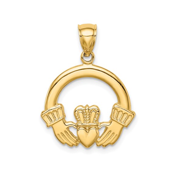 14k Yellow Gold Claddagh Pendant Necklace for Women, Irish Celtic Jewelry Symbolizing Love, Loyalty and Friendship, Classic Crowned Heart Heritage Design