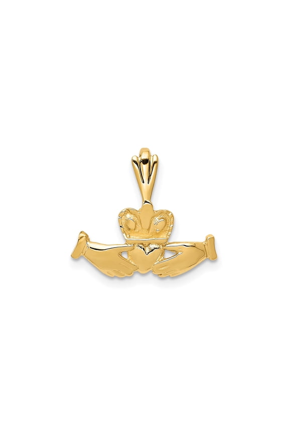 14k Yellow Gold Claddagh Pendant Necklace for Women, Celtic Heart Crown Design, Traditional Irish Symbol of Love, Loyalty and Friendship