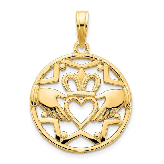 14k Yellow Gold Claddagh Pendant Necklace for Women with Crowned Heart and Hands, Celtic Irish Jewelry Symbolizing Love, Loyalty, and Friendship