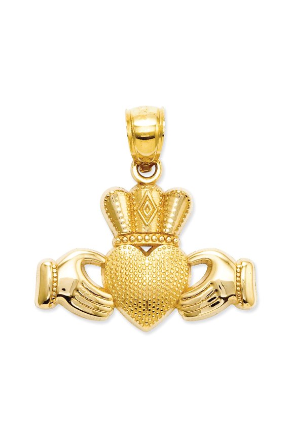 14k Yellow Gold Claddagh Pendant with Textured Crown