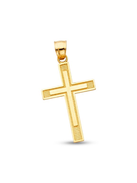 14k Yellow Gold Classic Budded Cross Crucifix Charm Pendant Religious Jewelry Polished Plain Genuine New 26 mm x 18 mm